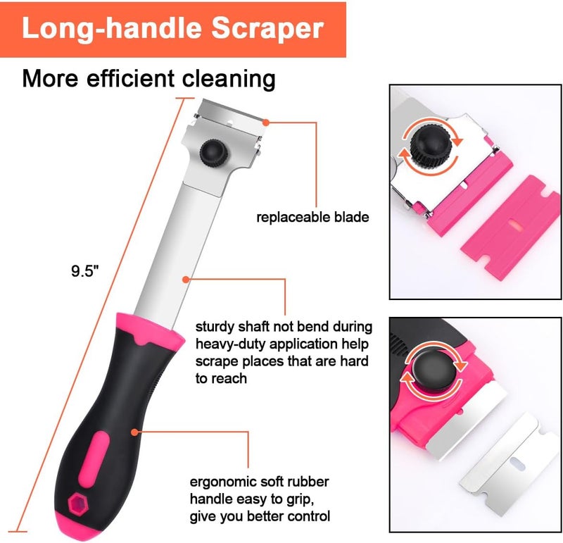 Ainiv Razor Blade Scraper, 2 PCS Razor Scraper Tool with 20PCS Metal Blades and 20PCS Plastic Blades, Multi-funtional Cleaning Razor Scraper for Decals, Stickers, Labels, Caulk, Adhesive Removal(Pink) - Image 3